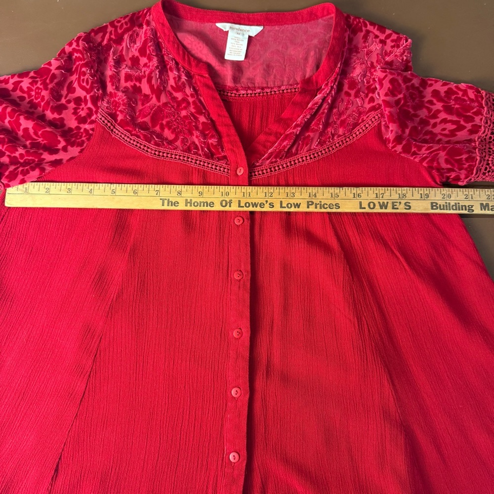 Sundance Red Velvet Burnout and Lace Detail Blouse, Bohemian, Whimsigoth Western - Picture 9 of 12